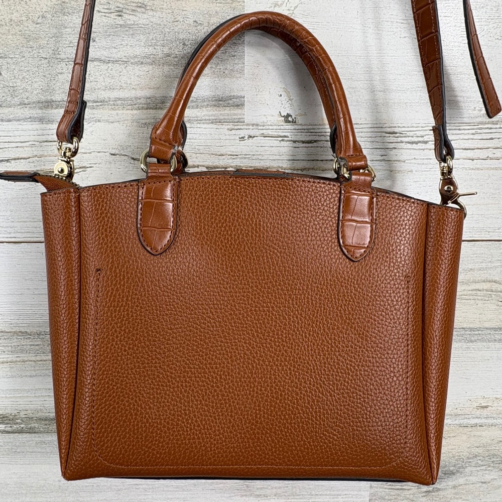 Nanette Lepore Satchel Crossbody Bag 10x8 Cognac Pebbled Croc Chic Purse - Picture 2 of 15